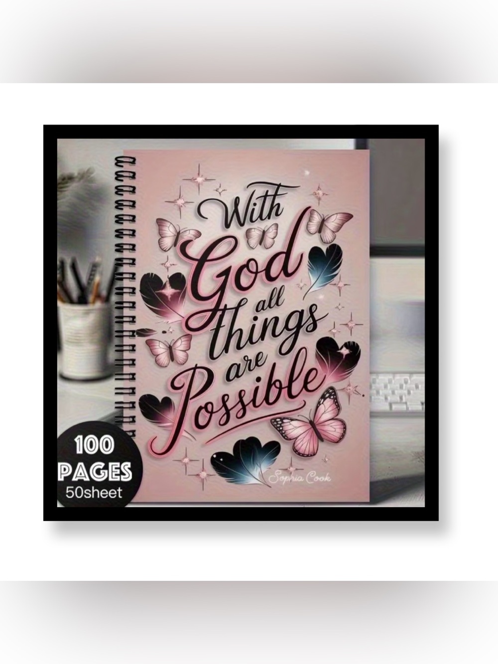 🆕 Pink Inspirational Spiral Notebook - "With God All Things Are Possible"
